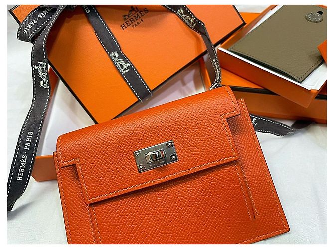 Hermès Cartera Kelly Compact Pocket Orange Silver-tone - vista 6