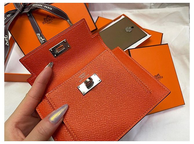 Hermès Cartera Kelly Compact Pocket Orange Silver-tone - vista 7