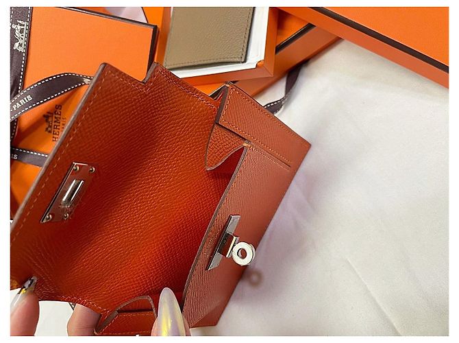 Hermès Cartera Kelly Compact Pocket Orange Silver-tone - vista 8