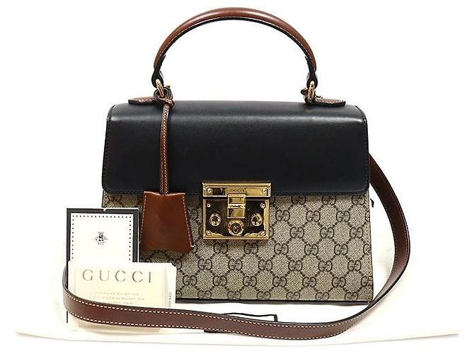 Gucci GG Supreme Canvas Black Leather Padlock Small Top Handle Tasche - Ansicht 2