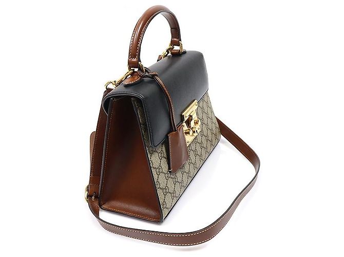 Gucci GG Supreme Canvas Black Leather Padlock Small Top Handle Tasche - Ansicht 3