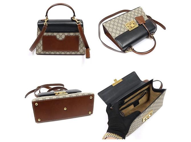 Gucci GG Supreme Canvas Black Leather Padlock Small Top Handle Tasche - Ansicht 4
