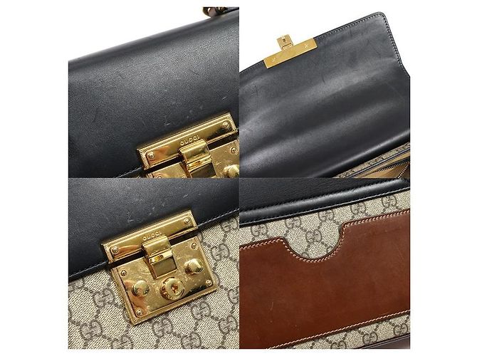 Gucci GG Supreme Canvas Black Leather Padlock Small Top Handle Tasche - Ansicht 6