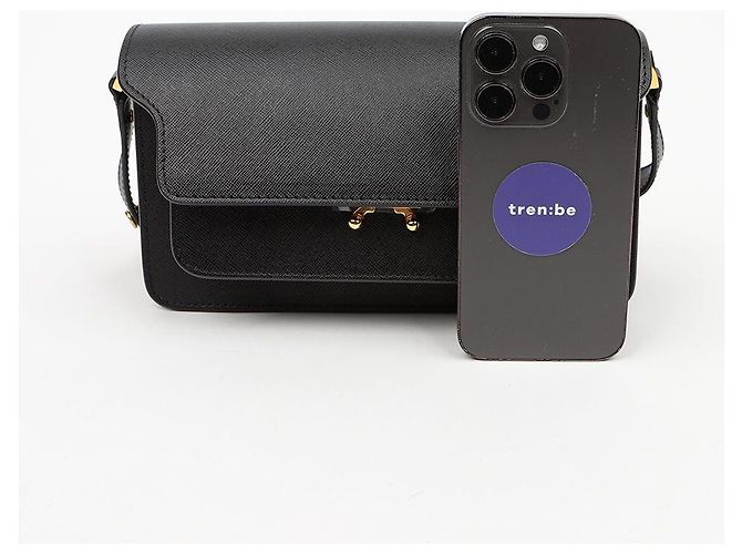 Marni Borsa a tracolla Saffiano Trunk East West Nera - vista 8