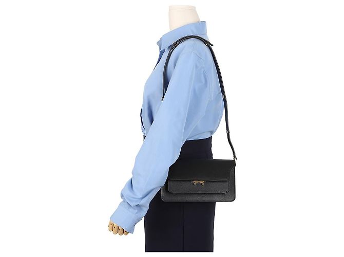 Marni Borsa a tracolla Saffiano Trunk East West Nera - vista 9