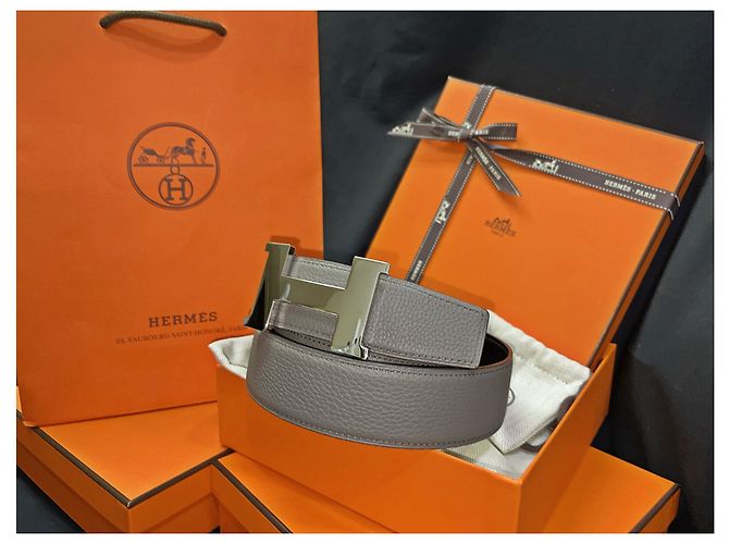 Hermès Cintura reversibile classica Large Silver Nero e Grigio - vista 2