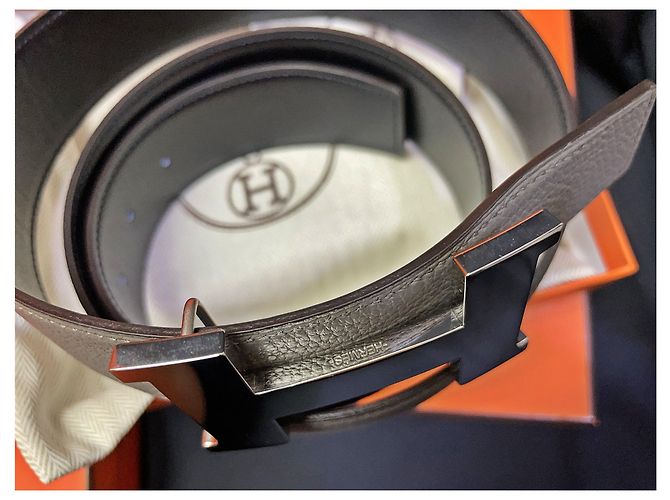 Hermès Cintura reversibile classica Large Silver Nero e Grigio - vista 4