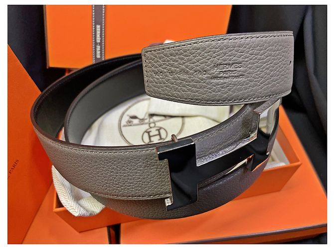 Hermès Cintura reversibile classica Large Silver Nero e Grigio - vista 5