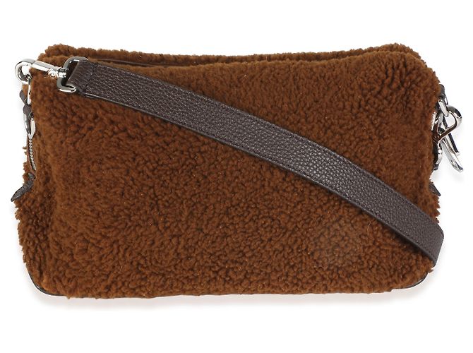 Borsa a spalla Liu Medium Fendi in shearling marrone - vista 2