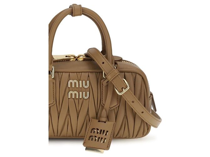 Miu Miu Borsa a tracolla Bos Taurus in pelle di vitello beige - vista 4