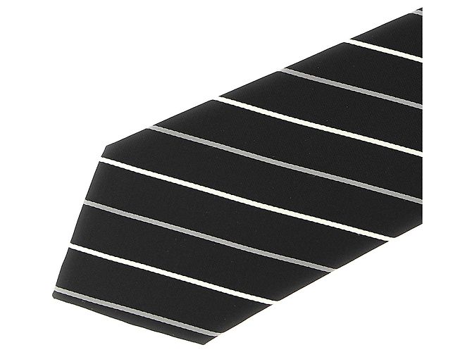 Autre Marque Cravatta Saint Laurent in seta jacquard nera a righe - vista 3