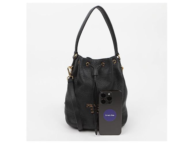 Prada Borsa a secchiello in pelle Vitello Daino Nero - vista 12