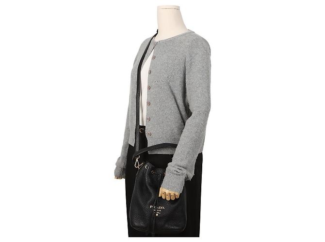 Prada Borsa a secchiello in pelle Vitello Daino Nero - vista 14