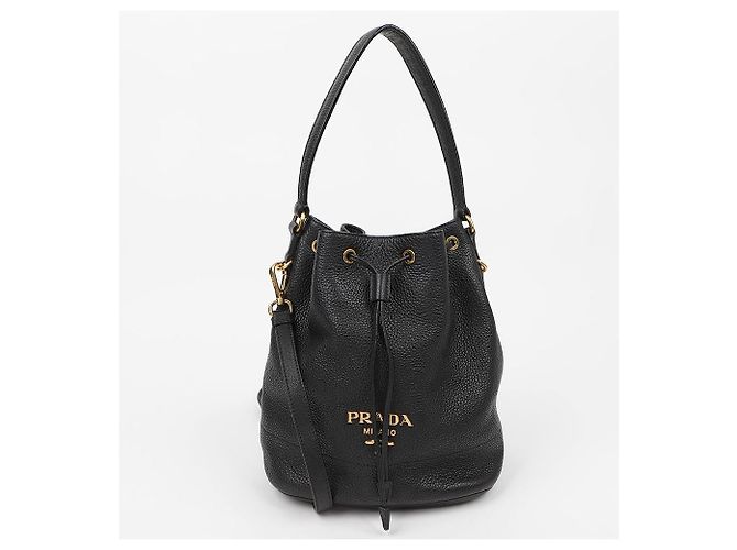 Prada Borsa a secchiello in pelle Vitello Daino Nero - vista 2