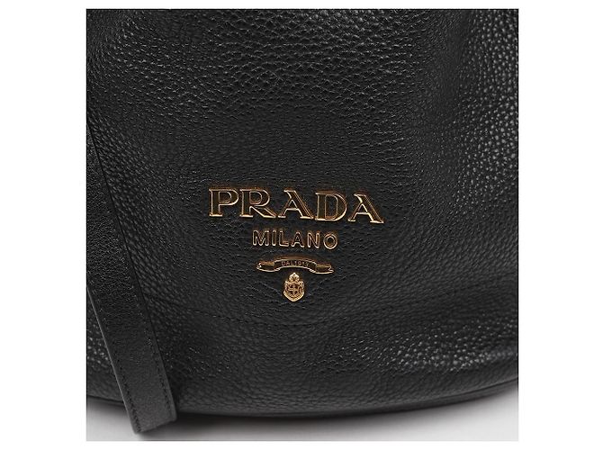 Prada Borsa a secchiello in pelle Vitello Daino Nero - vista 4