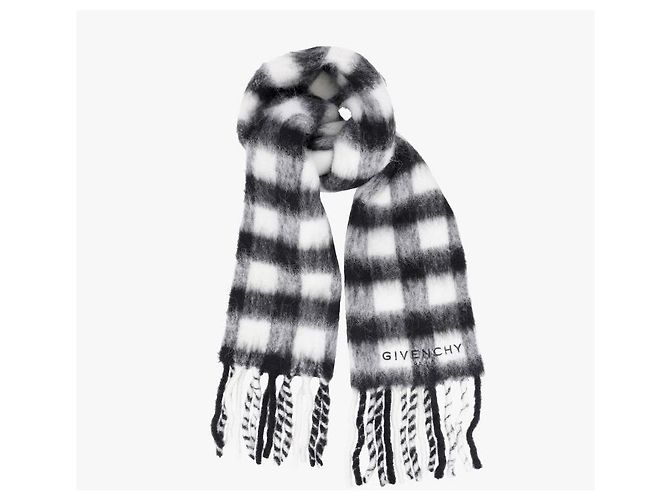 Givenchy Sciarpa in lana di alpaca a quadri con frange - vista 6