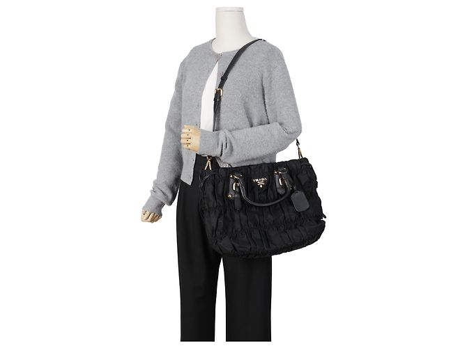 Tote Prada Borsa a spalla e mano Gofre Black Gold Hardware - vista 25