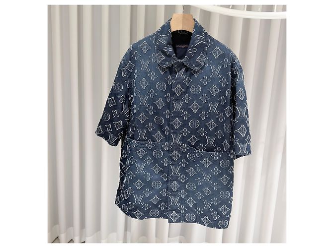Louis Vuitton Giacca-camicia a maniche corte in denim chambray Monogram - vista 2