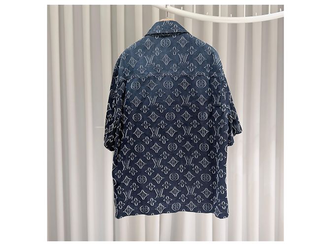 Louis Vuitton Giacca-camicia a maniche corte in denim chambray Monogram - vista 5