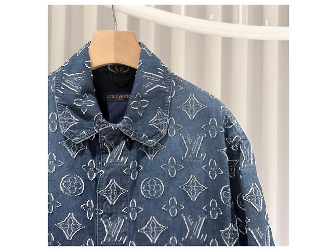 Louis Vuitton Giacca-camicia a maniche corte in denim chambray Monogram - vista 6