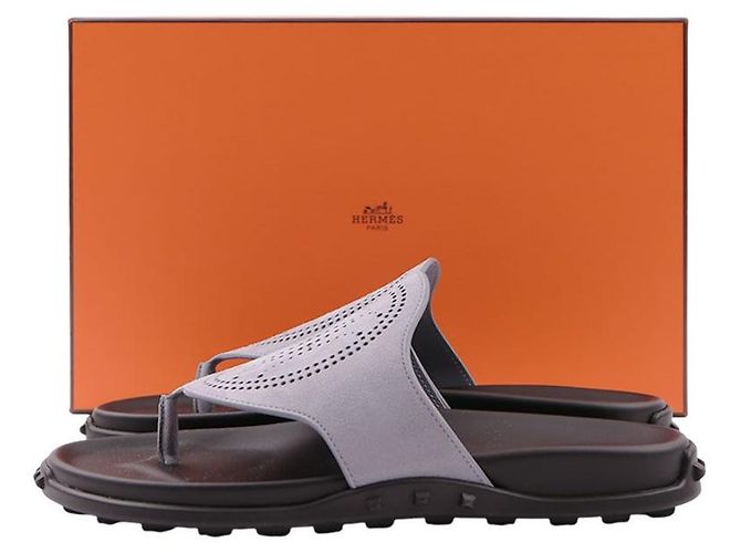Sandali Hermès Natura in scamosciato blu - vista 8
