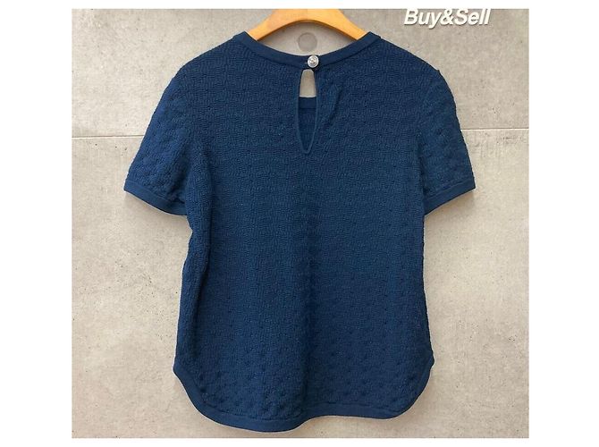 Chanel COCO Knopf Kurzarm Strick Navy - Ansicht 2