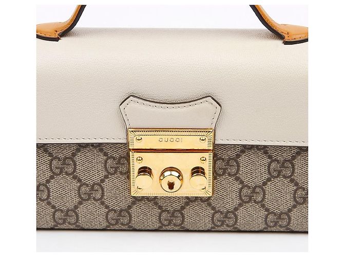Gucci GG Supreme Mini Canvas Top Handle Shoulder Bag mit Paddle Lock Weiß - Ansicht 3