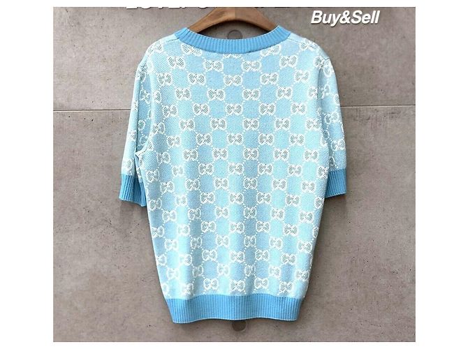 Gucci GG Strickoberteil mit kurzen Ärmeln blau - Ansicht 2