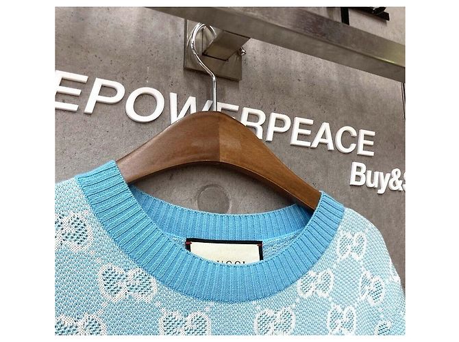 Gucci GG Strickoberteil mit kurzen Ärmeln blau - Ansicht 4