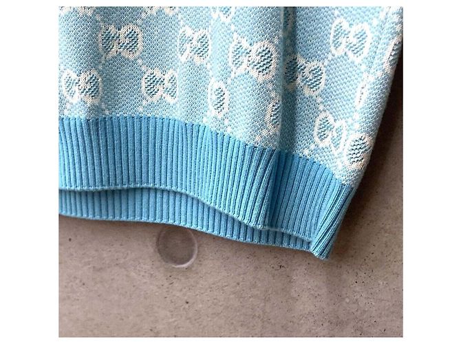 Gucci GG Strickoberteil mit kurzen Ärmeln blau - Ansicht 5