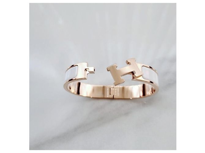 Hermès Bracciale Rigido Blanc da Donna Rose Gold White GM - vista 10