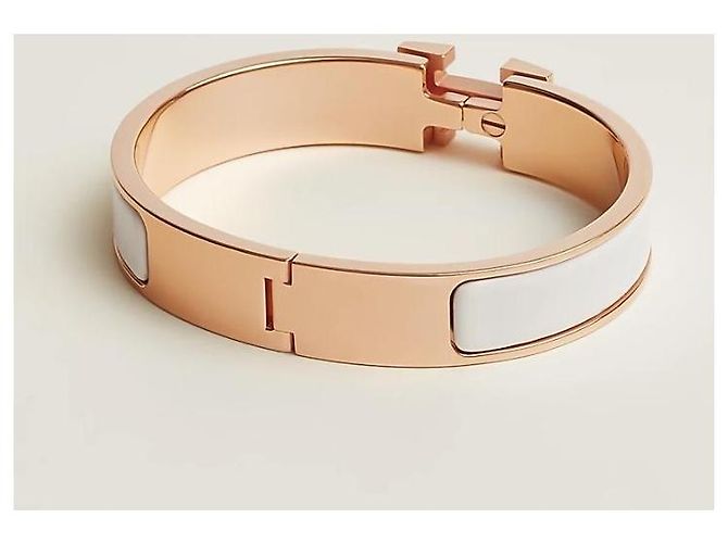 Hermès Bracciale Rigido Blanc da Donna Rose Gold White GM - vista 3