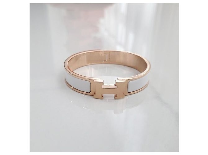 Hermès Bracciale Rigido Blanc da Donna Rose Gold White GM - vista 5