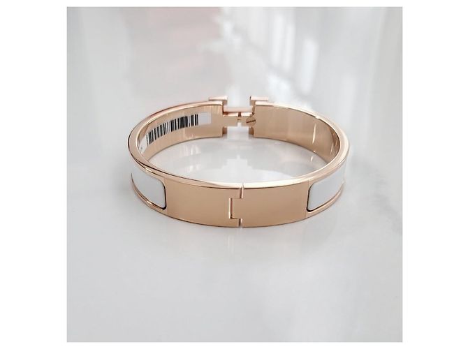 Hermès Bracciale Rigido Blanc da Donna Rose Gold White GM - vista 6