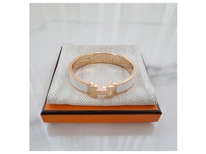 Hermès Bracciale Rigido Blanc da Donna Rose Gold White GM - vista 7
