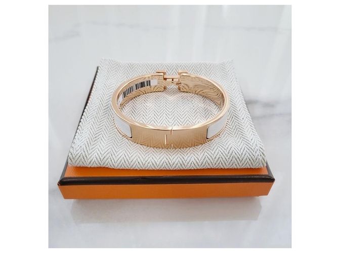 Hermès Bracciale Rigido Blanc da Donna Rose Gold White GM - vista 8