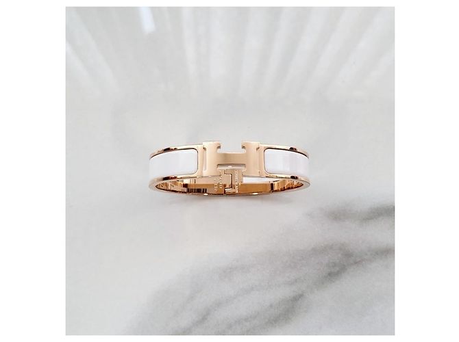 Hermès Bracciale Rigido Blanc da Donna Rose Gold White GM - vista 9