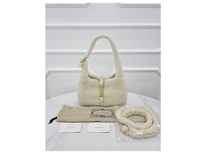 Gucci Borsa a tracolla Jackie Small in shearling Ivory - vista 10