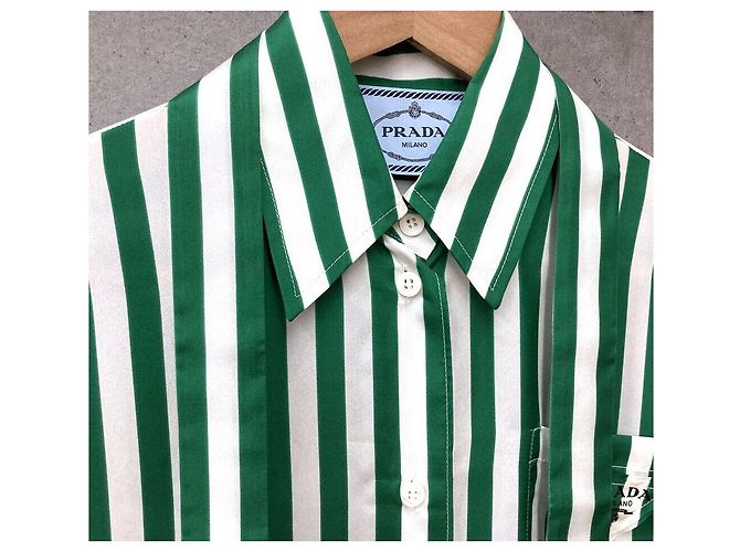 Prada Abito in seta a righe verde - vista 3