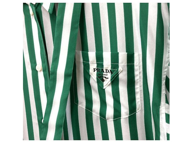 Prada Abito in seta a righe verde - vista 4