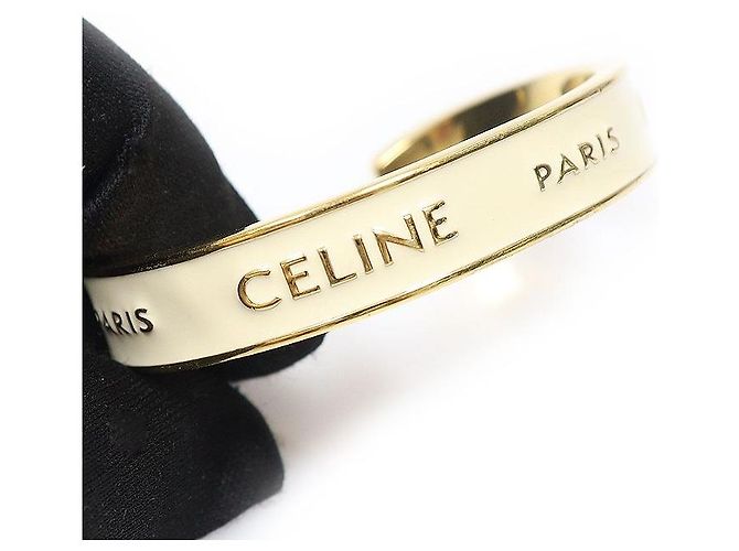 Céline Bracciale Cuff Piccolo a Nastro in Smalto Oro e Avorio - vista 5