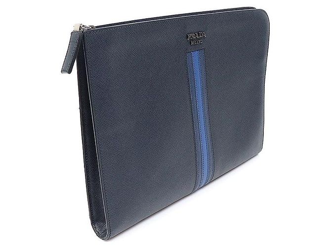 Prada Clutch Navy Saffiano Travel Stripe - vista 2