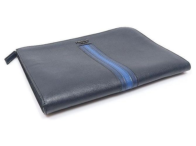 Prada Clutch Navy Saffiano Travel Stripe - vista 3