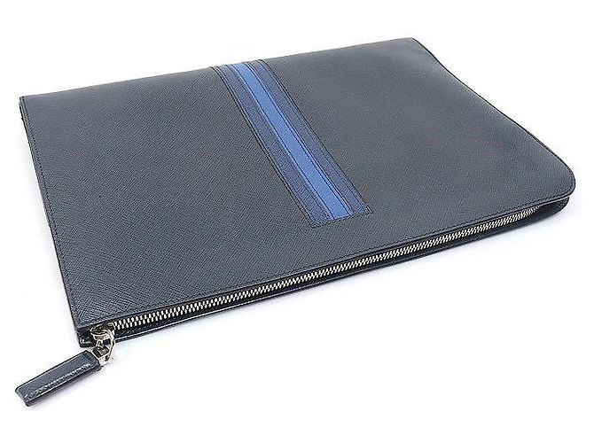 Prada Clutch Navy Saffiano Travel Stripe - vista 4