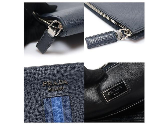 Prada Clutch Navy Saffiano Travel Stripe - vista 7