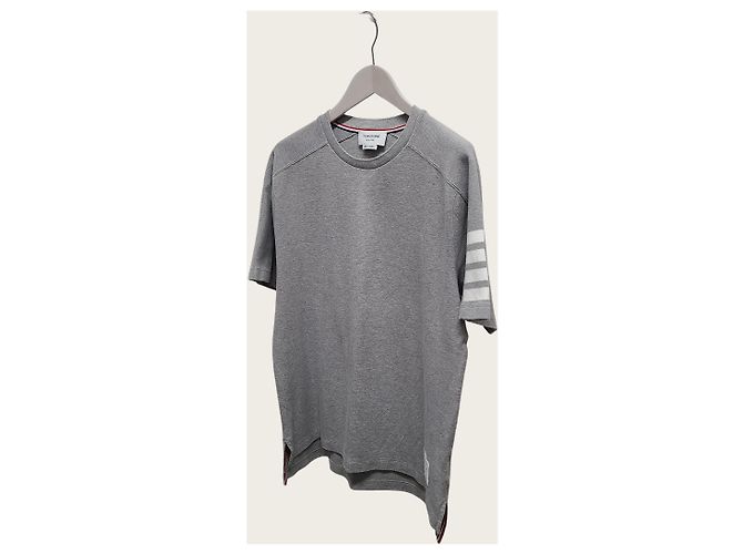 Thom Browne Graues Milano Baumwoll-T-Shirt mit kurzen Ärmeln - Ansicht 2