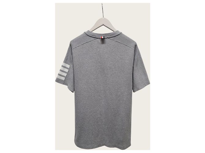 Thom Browne Graues Milano Baumwoll-T-Shirt mit kurzen Ärmeln - Ansicht 4
