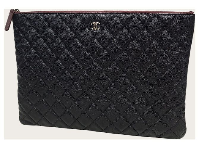 Chanel Borsa a pochette Classic Large Series in pelle caviar nera e argento - vista 2