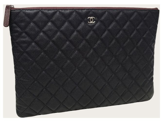 Chanel Borsa a pochette Classic Large Series in pelle caviar nera e argento - vista 3