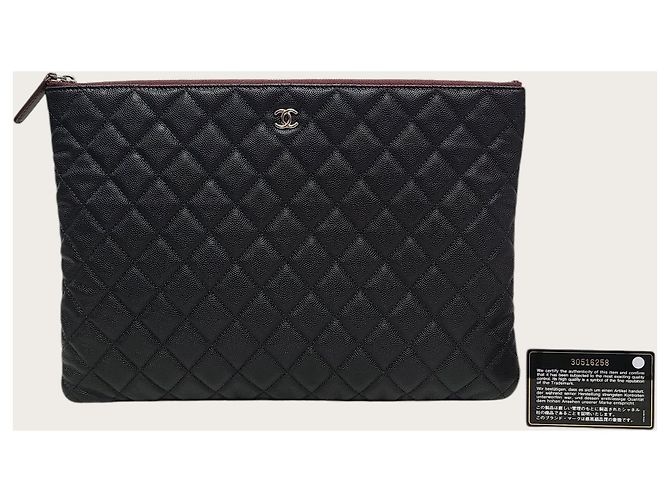 Chanel Borsa a pochette Classic Large Series in pelle caviar nera e argento - vista 7